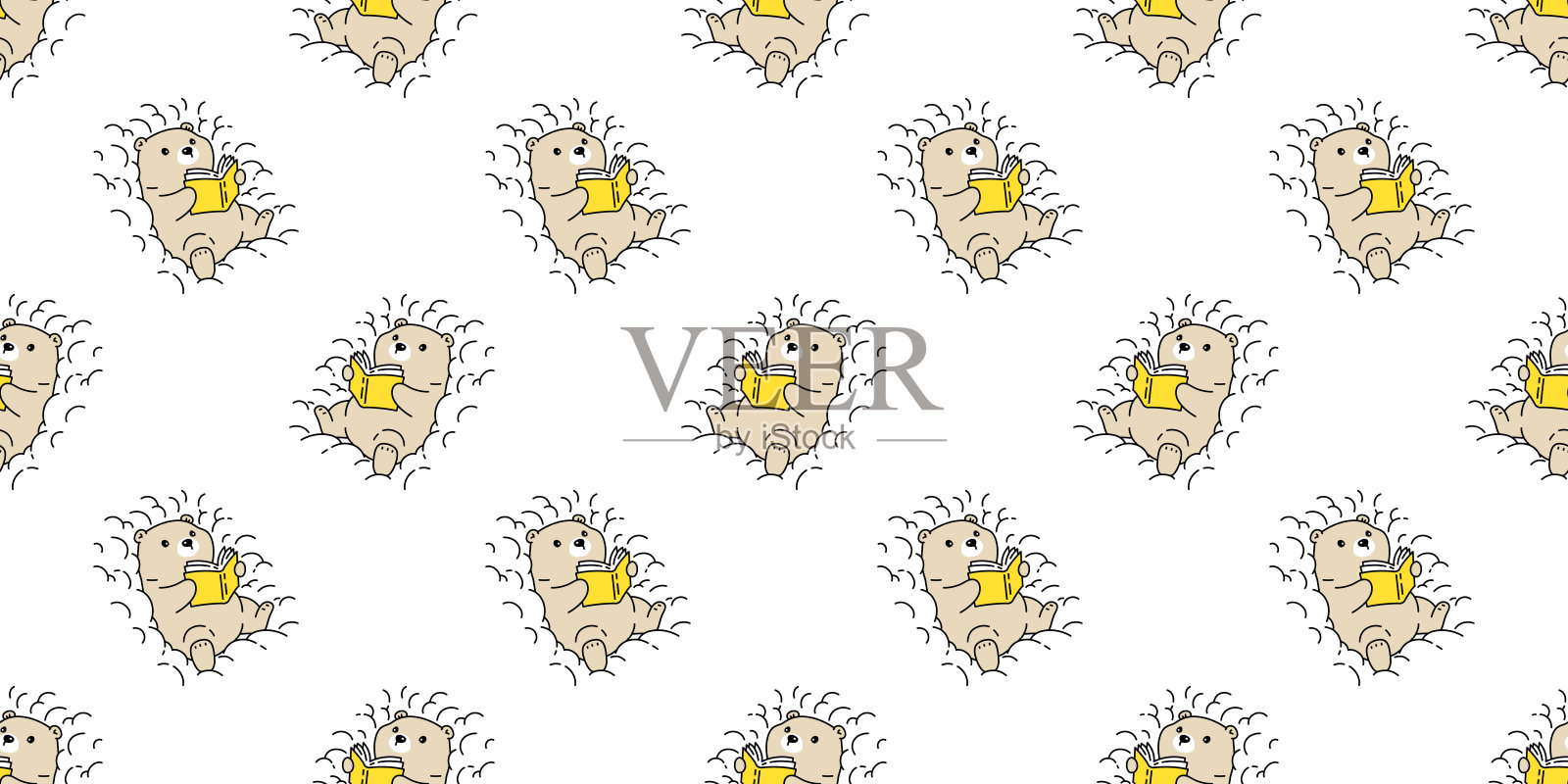 Bear seamless pattern polar vector reading book重复墙纸泰迪围巾孤立的云卡通瓷砖背景插图涂鸦设计插画图片素材