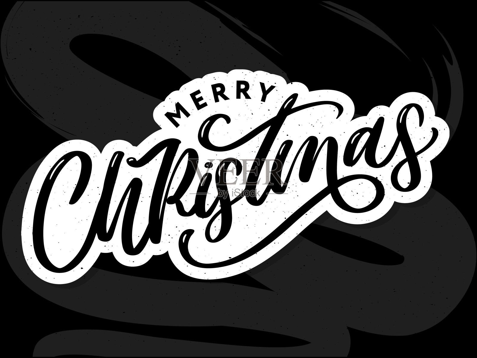 圣诞快乐2021美丽的贺卡海报与书法黑色文字字。手绘设计元素。手写现代笔刷字母白色背景孤立向量插画图片素材