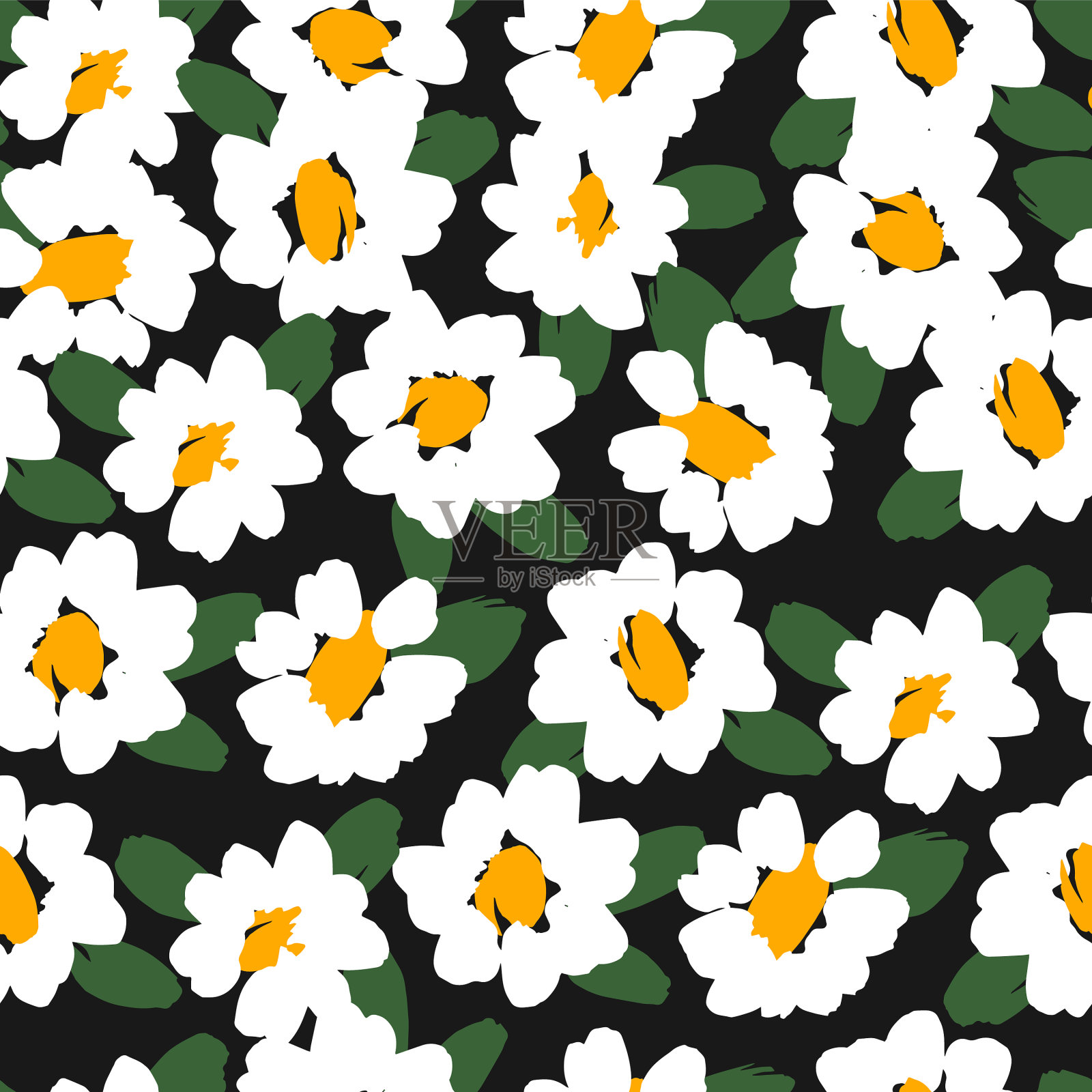 摘要花与洋甘菊无缝图案插画图片素材