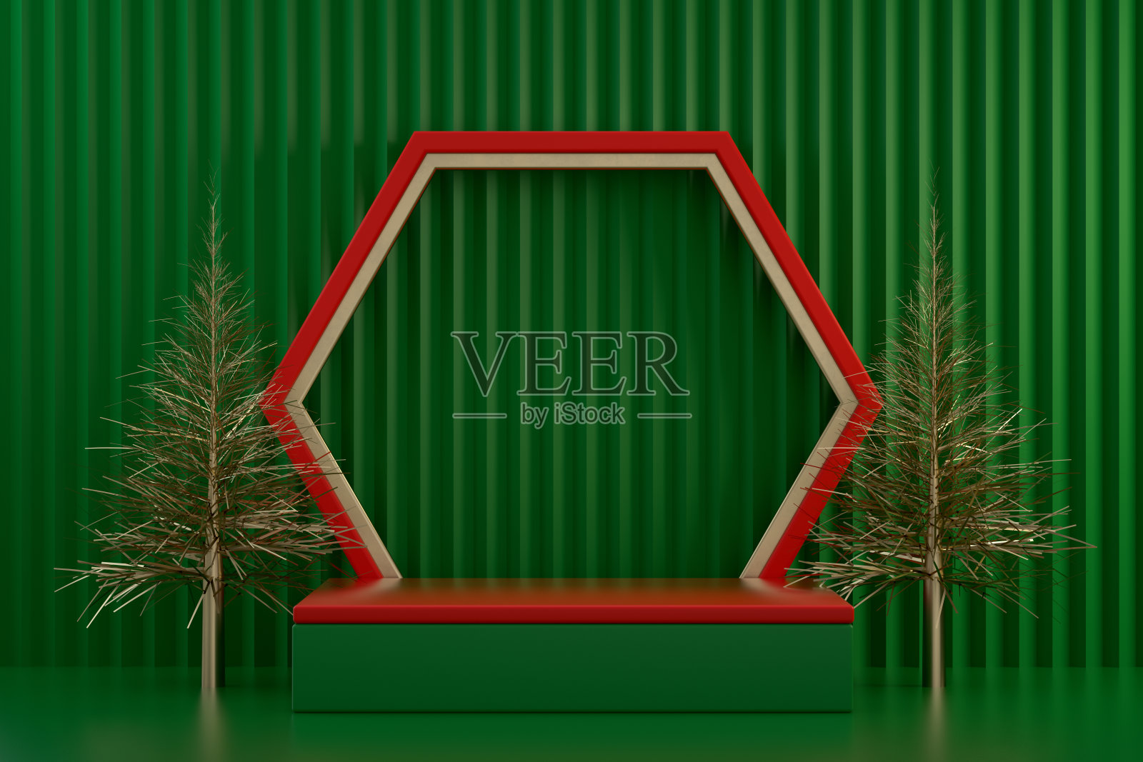 3D空产品架，平台，绿色背景，抽象的最小概念照片摄影图片