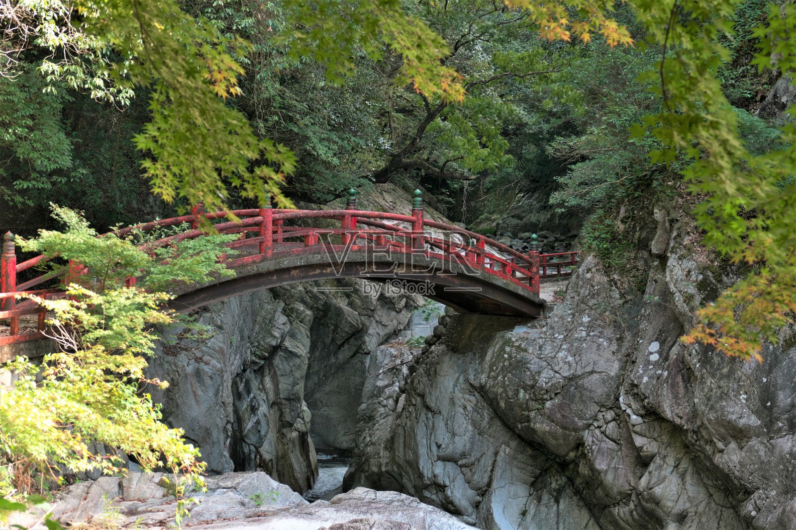 山谷中长廊上的红桥照片摄影图片