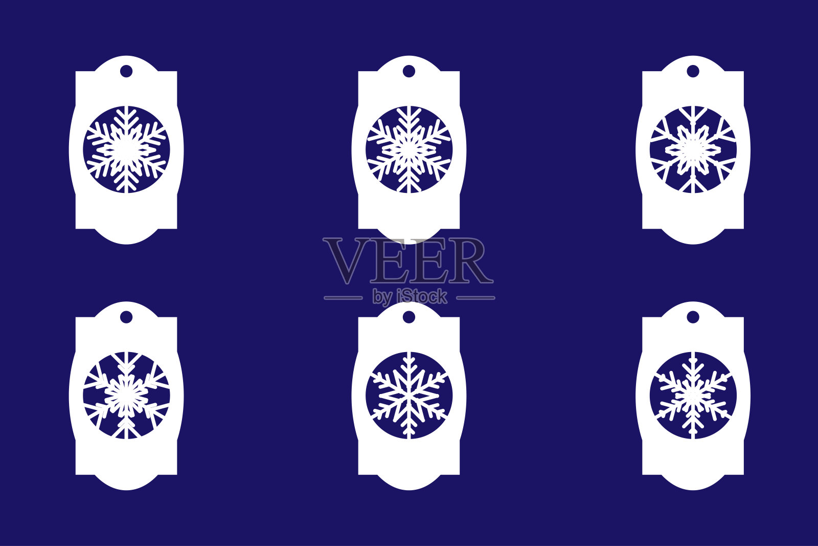 圣诞礼物标签与雪花。剪纸标签模板插画图片素材