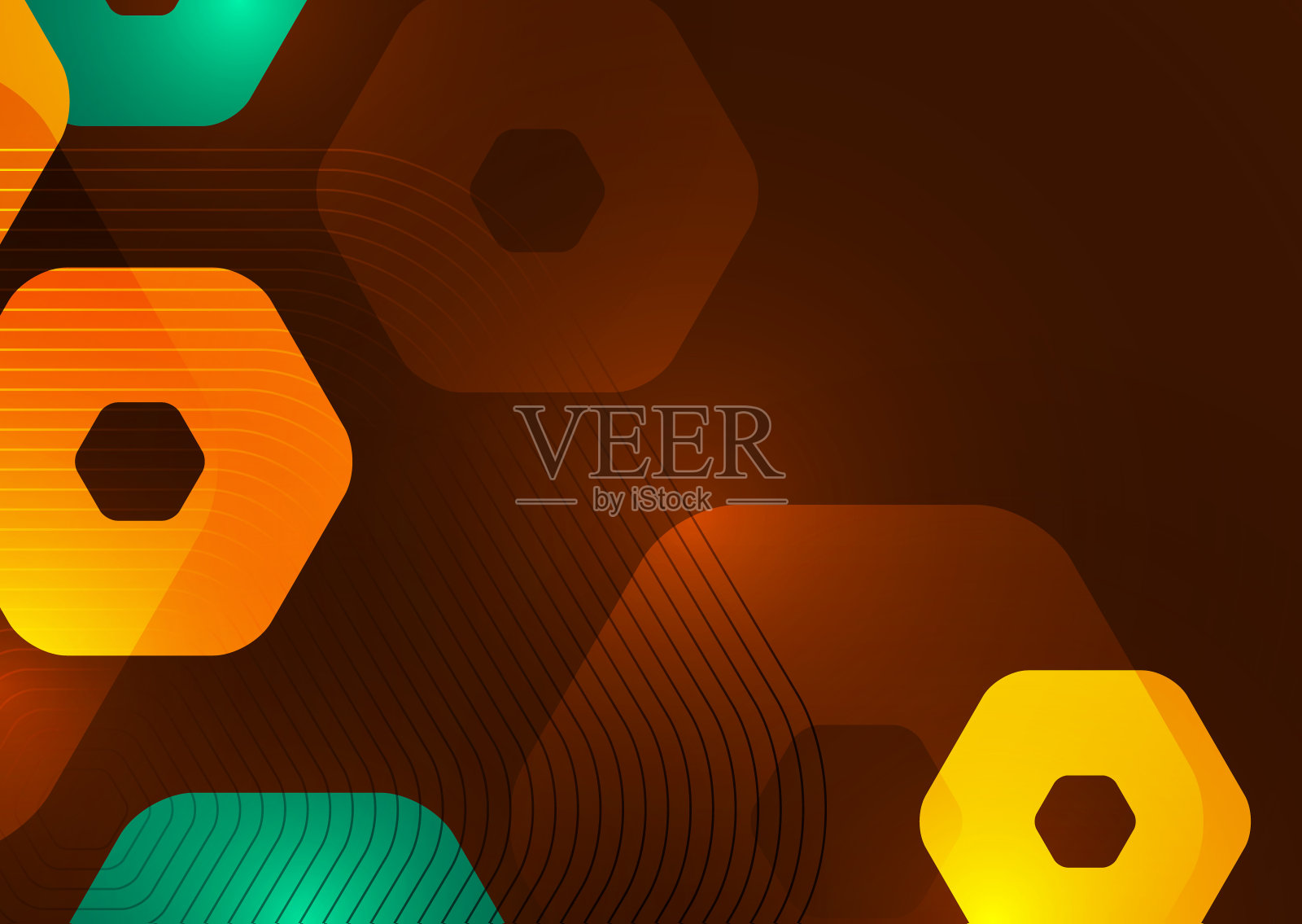 明亮的抽象背景圆形彩色六边形和线。业务演示模板。现代的几何设计。向量插画图片素材