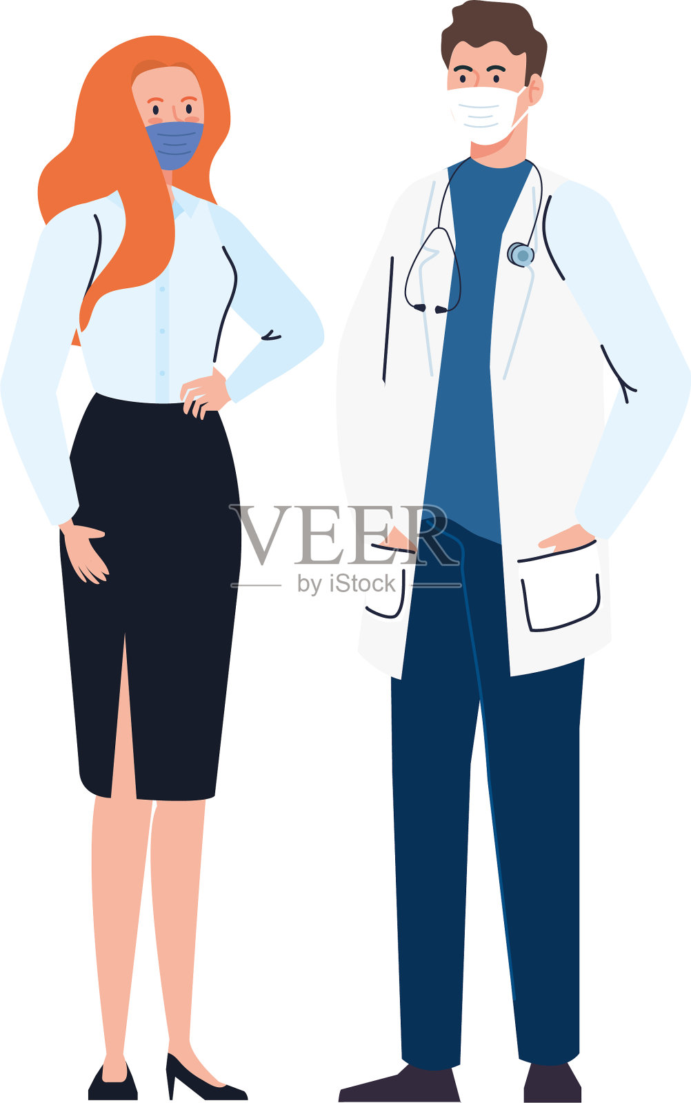 医生与秘书工作人员使用口罩设计元素图片