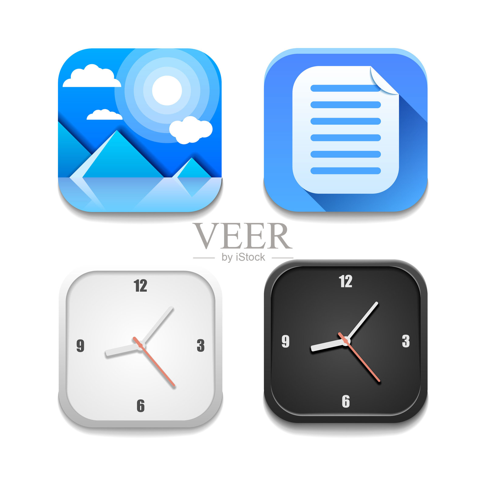 集合抽象集合图标符号标志时钟文件办公室画廊相册影子标志矢量设计风格图标素材