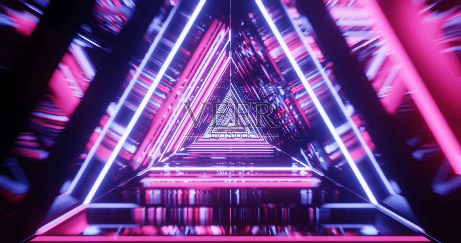 抽象的未来主义粉蓝色走廊三角形，几何隧道，3d插图照片摄影图片
