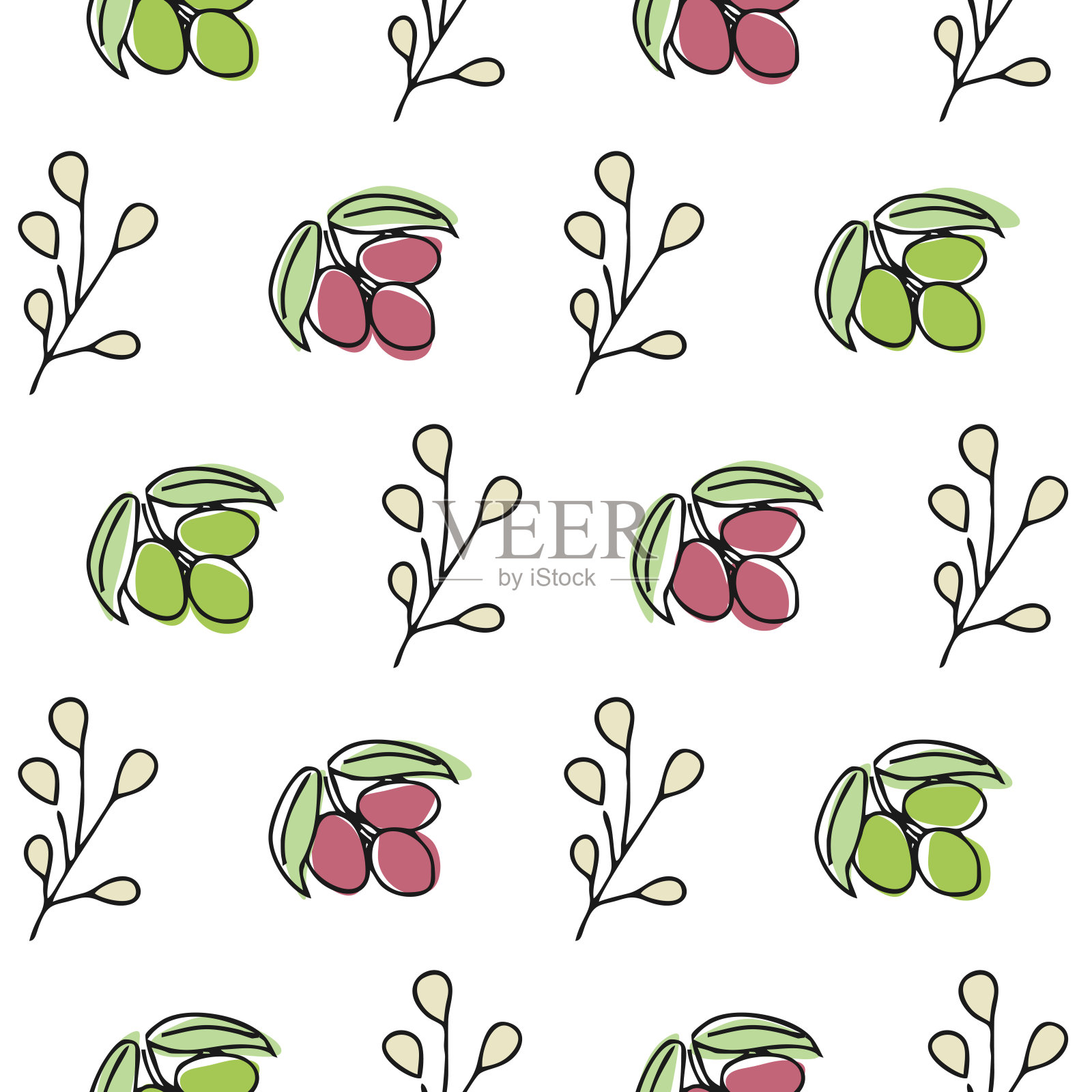 植物无缝模式的矢量插图。插画图片素材