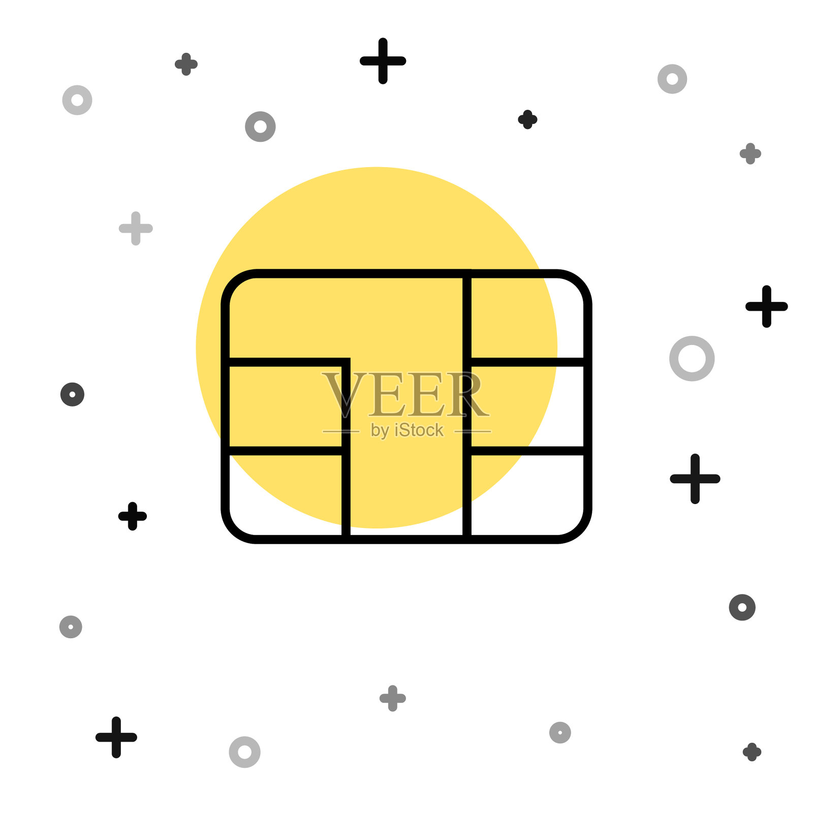 黑线信用卡与芯片图标隔离上插画图片素材