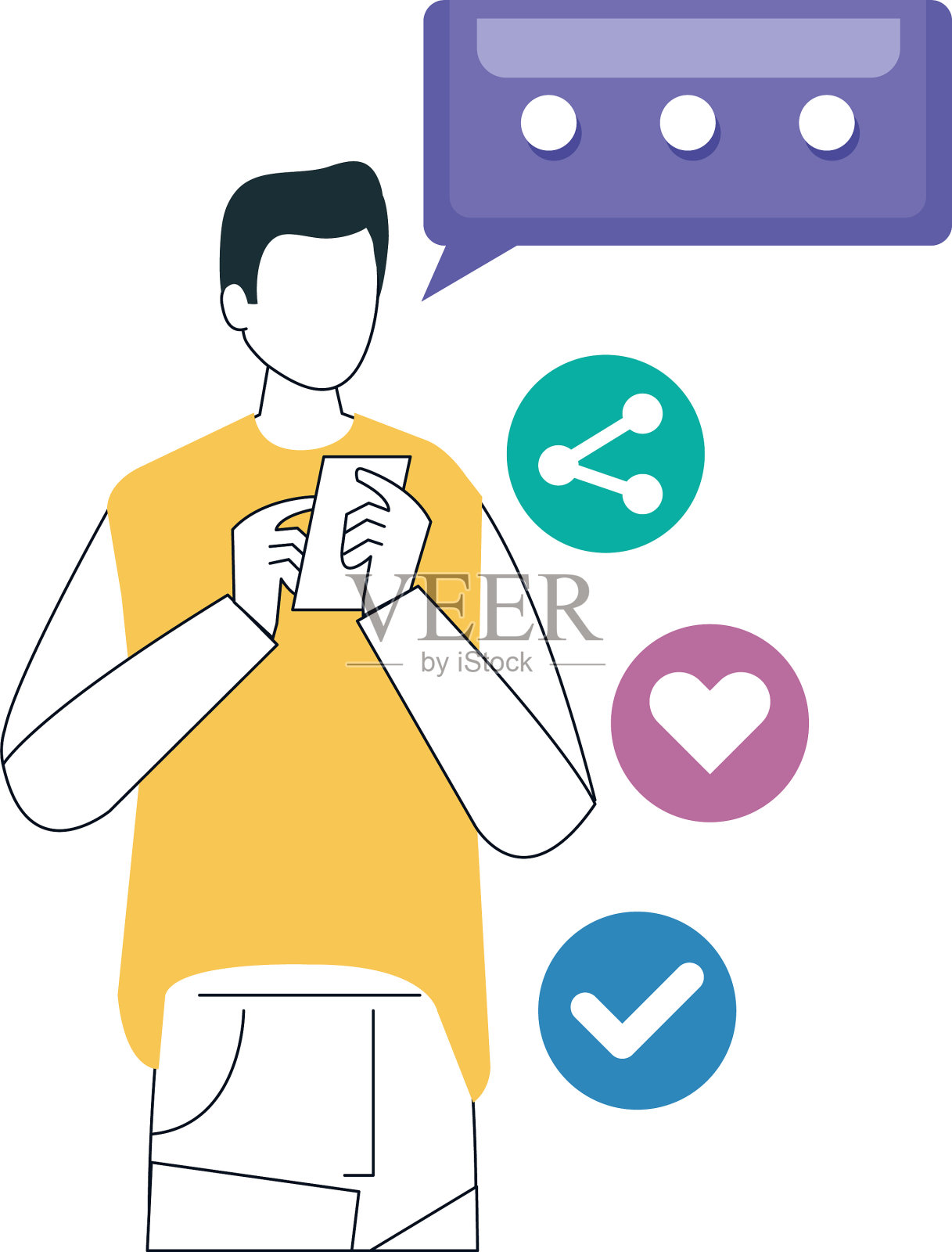 有社交媒体图标的男人和智能手机设计元素图片