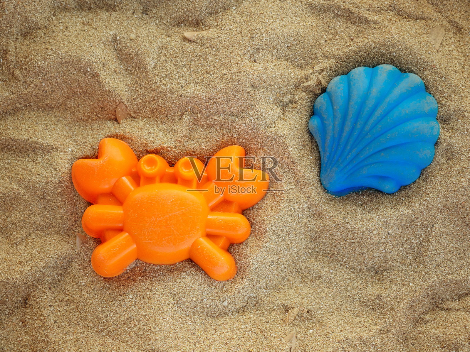 塑料海洋动物模具玩具。孩子们最喜欢的玩具在沙滩上活动。照片摄影图片