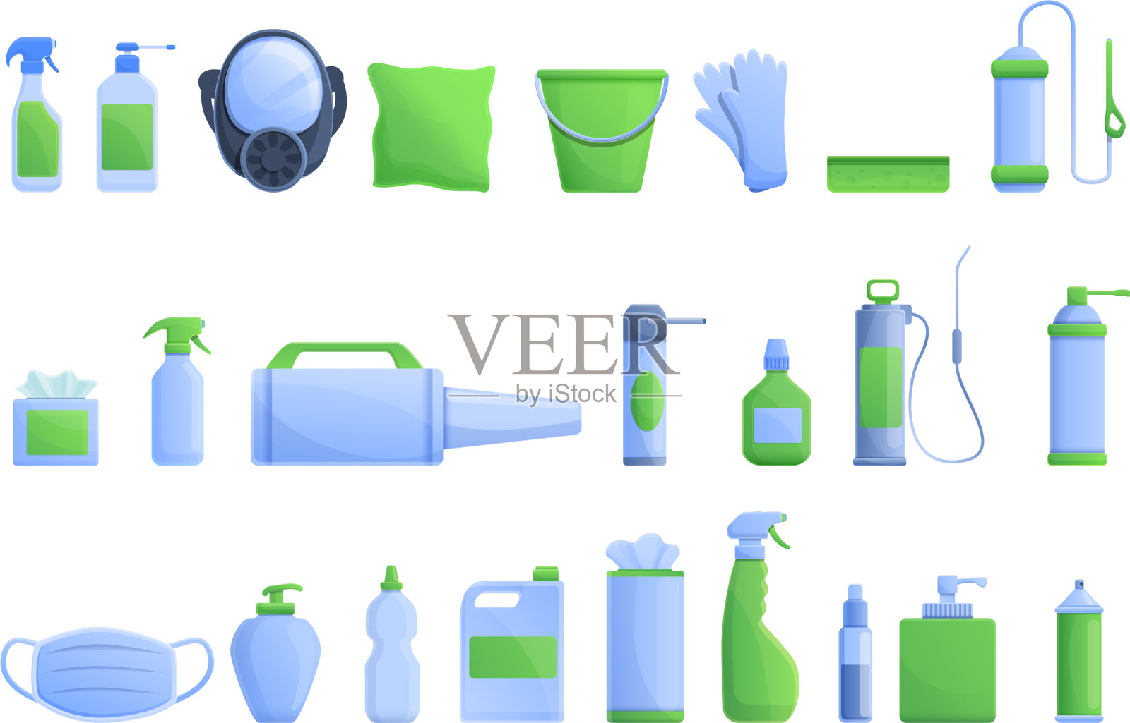 消毒图标设置卡通风格图标素材