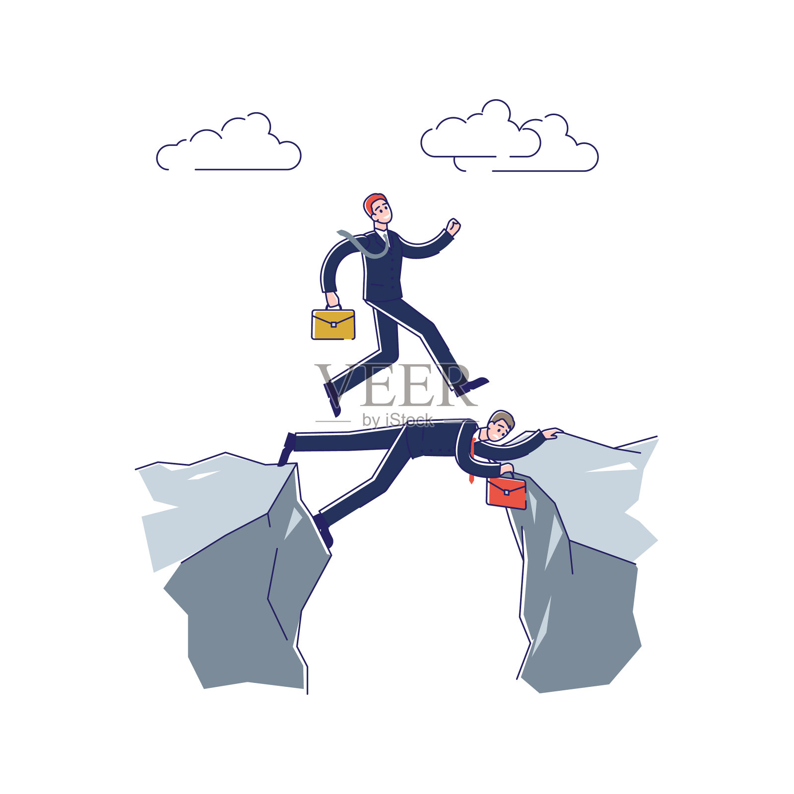 商人利用伙伴度过缺口危机插画图片素材