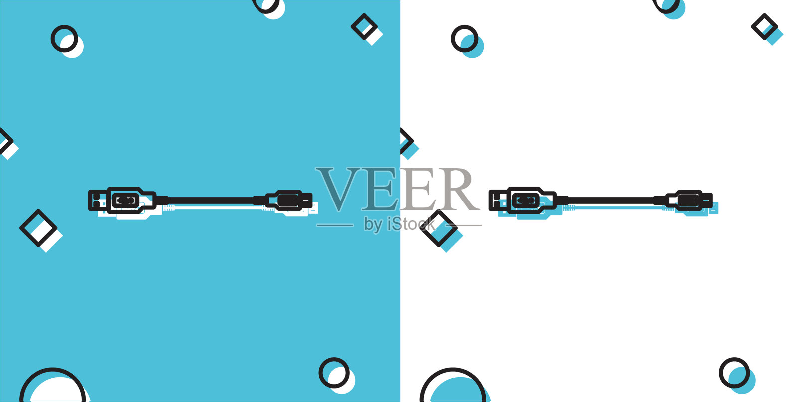 黑色usb微型电缆图标隔离在蓝色和插画图片素材