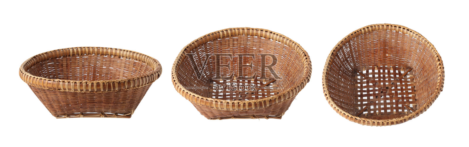 古老的泰国柳条篮子孤立在白色的背景照片摄影图片