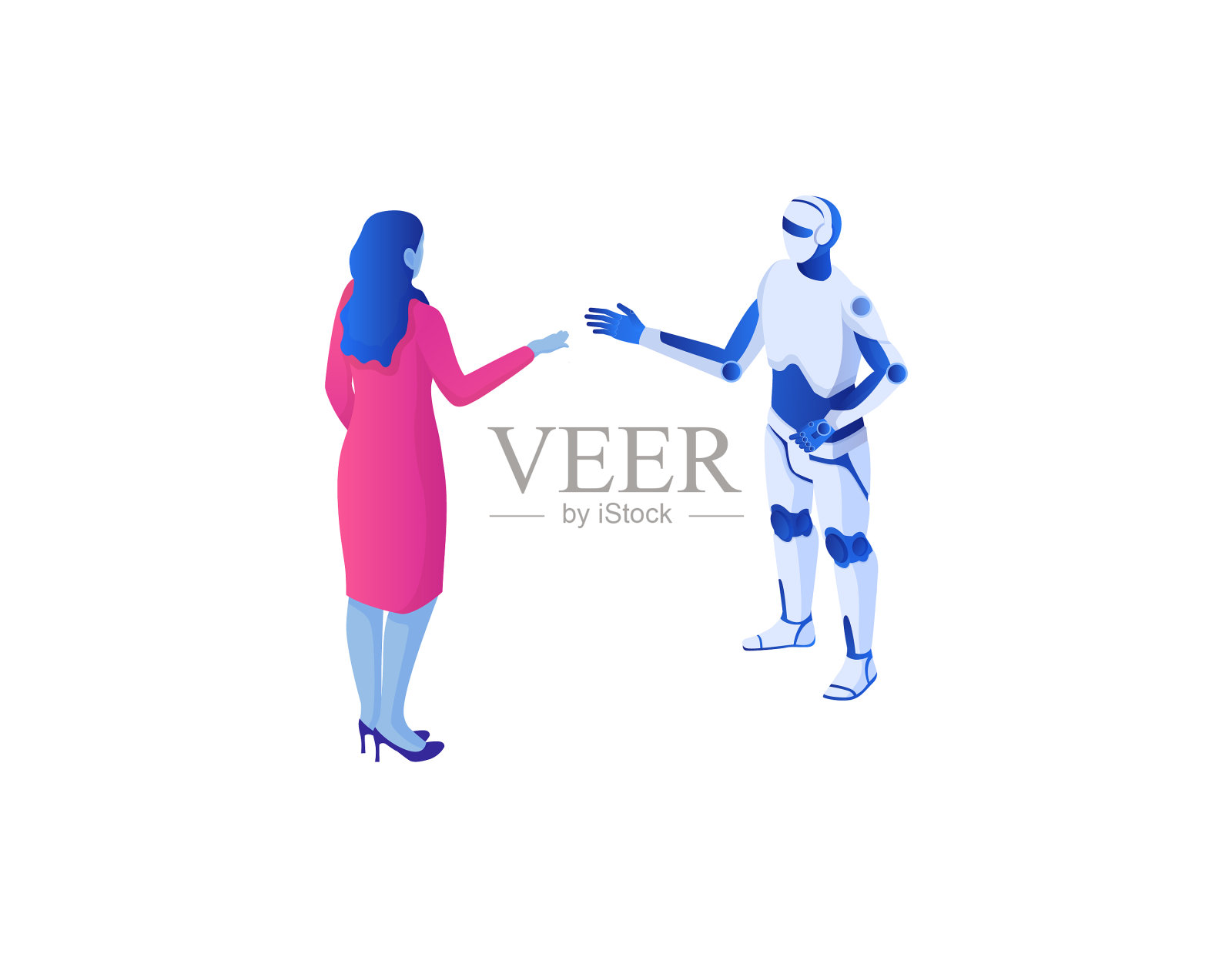 通信网络与聊天机器人等距概念插画图片素材