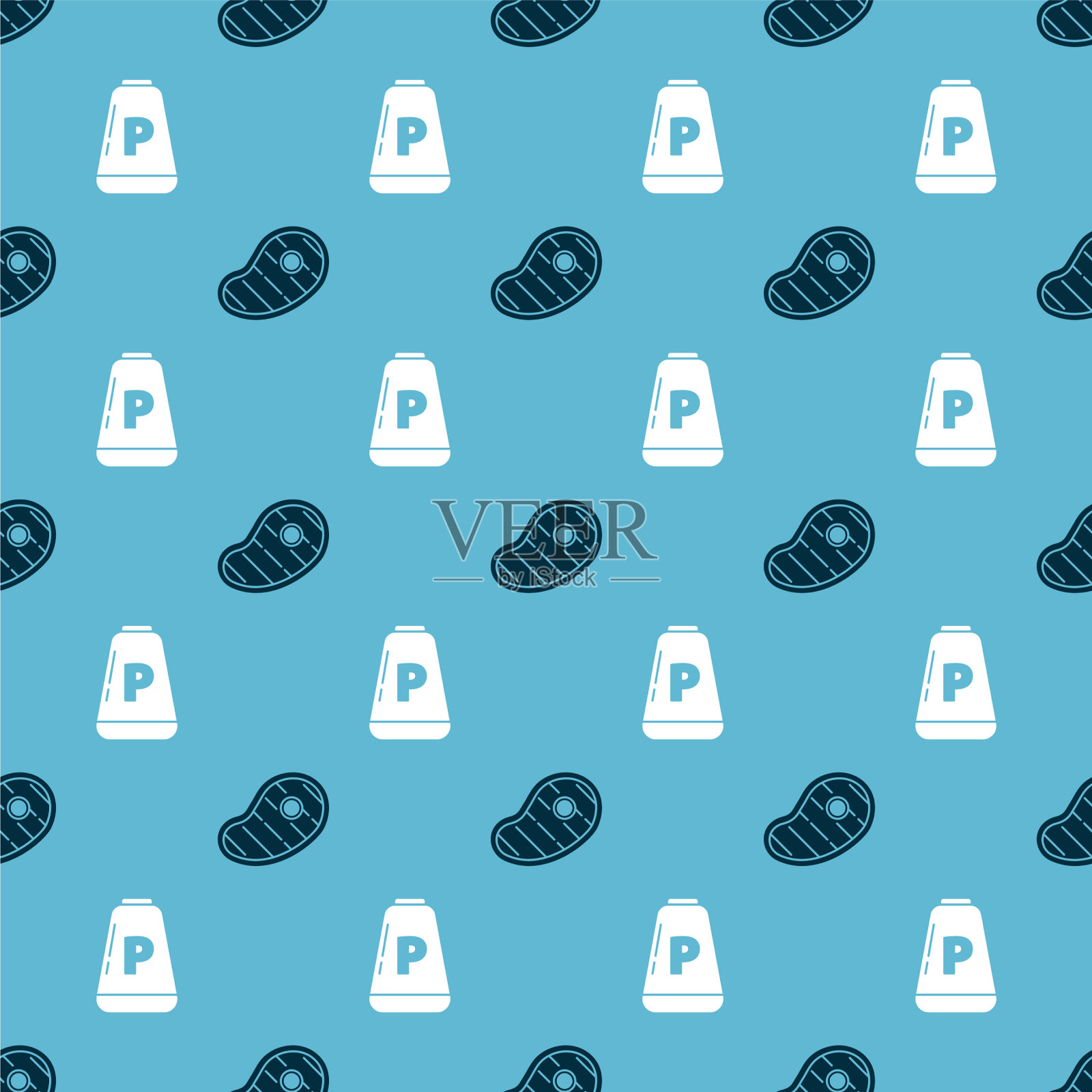 把牛排和胡椒放在无缝模式上图标素材