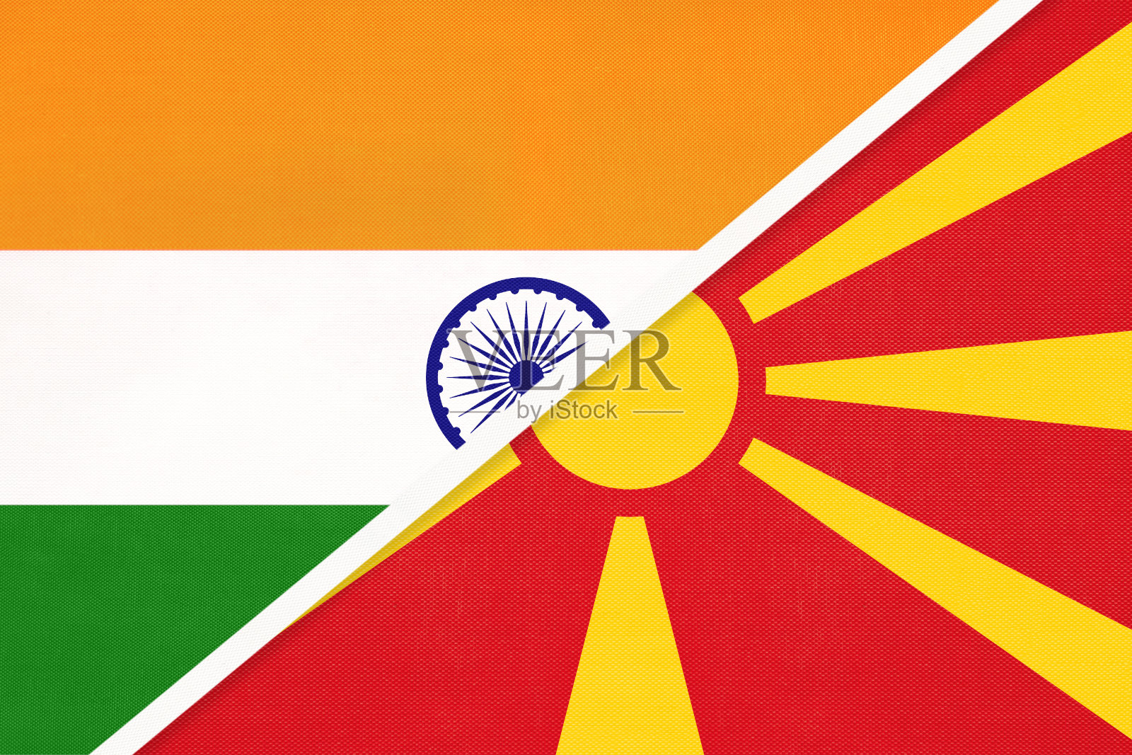 印度和北马其顿的国旗象征纺织品。插画图片素材