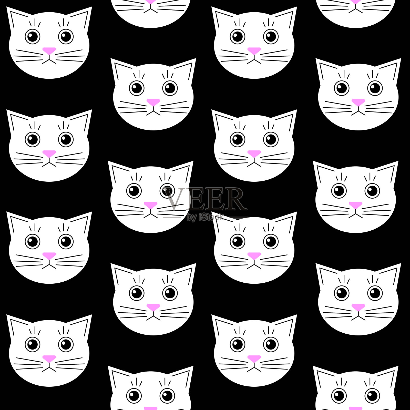 无缝模式与猫。黑色背景上的小猫。可爱的背景与抽象的小猫。插画图片素材