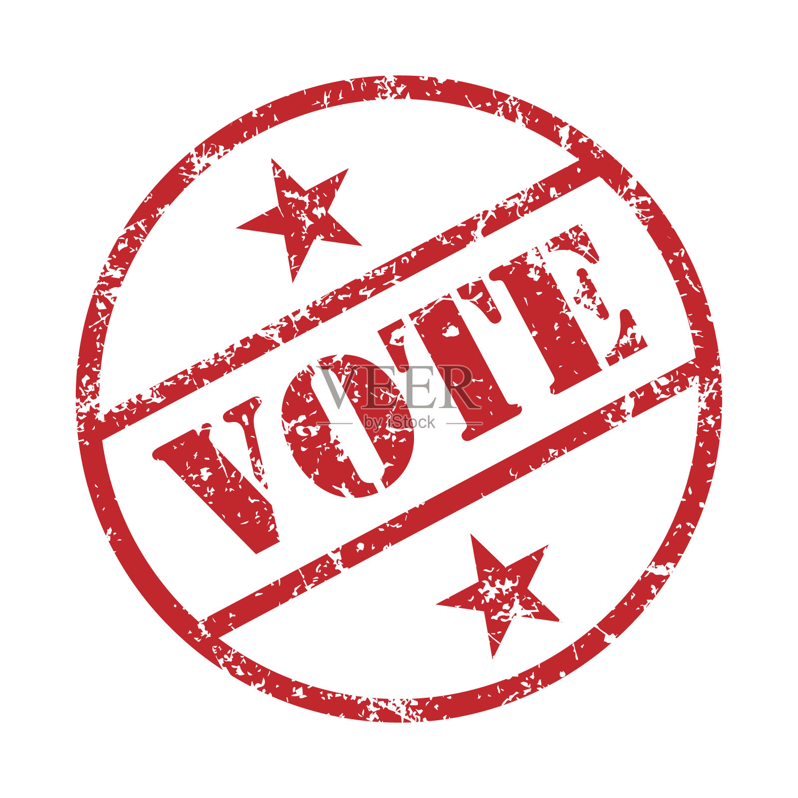 投票的橡胶印章与垃圾纹理。红墨水密封标签标志。文本标签图标。选举投票标签标志符号。矢量插图形象。孤立在白色背景上。插画图片素材