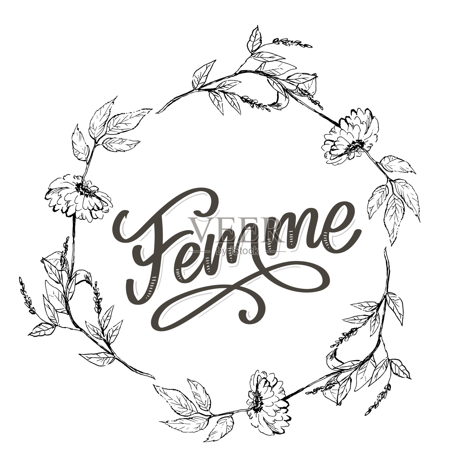 装饰女性文字字体书法花刷标语插画图片素材