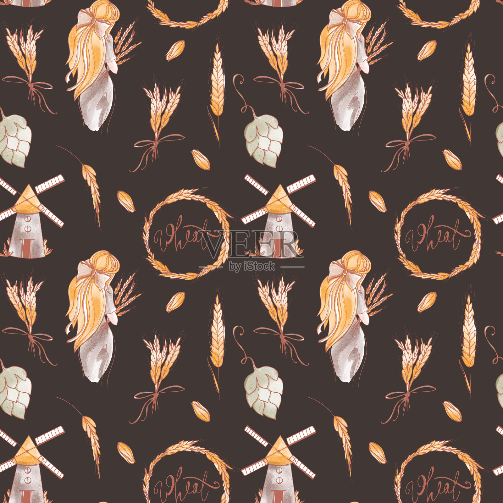 可爱可爱的趋势树枝和水果的啤酒花插画图片素材