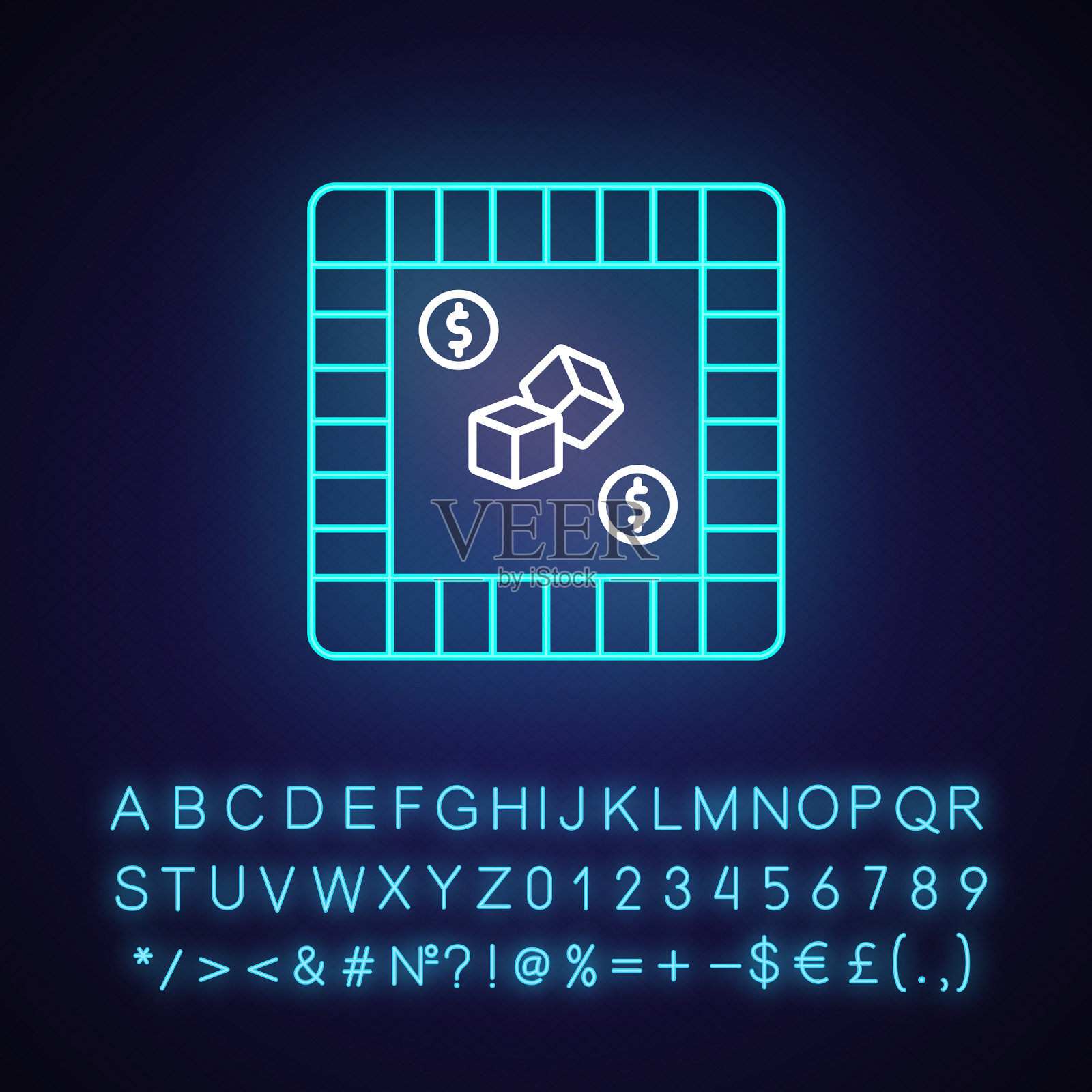 房地产交易游戏霓虹灯图标插画图片素材