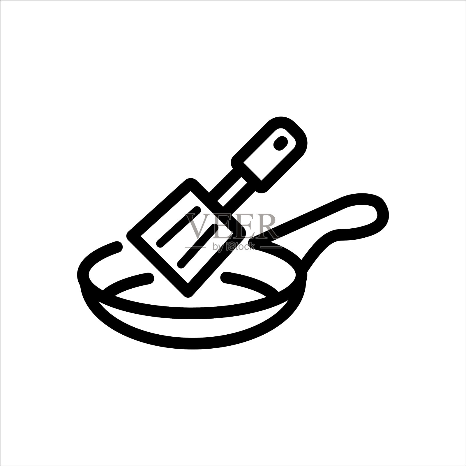 平底锅和抹刀，煎锅，图标，矢量设计的潮流插画图片素材