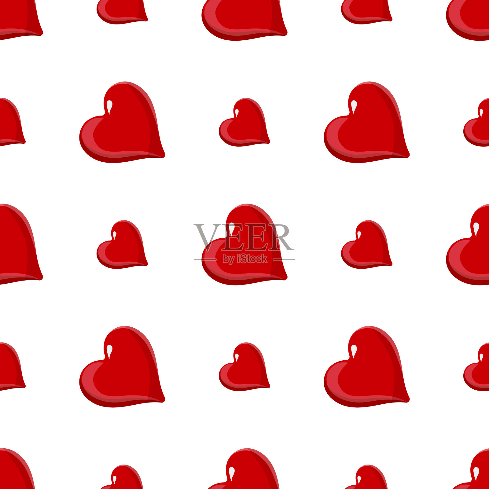 儿童纹理。无缝的背景与樱桃和心。绿色的叶子和红色的心。插画图片素材