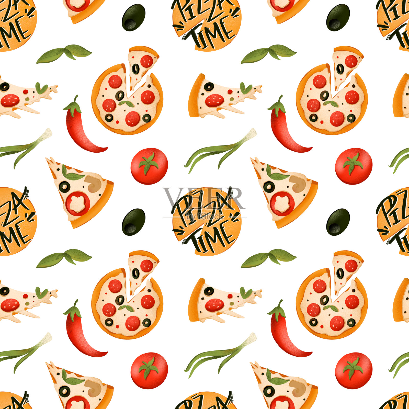 明亮的披萨，一片质感数码插画图片素材