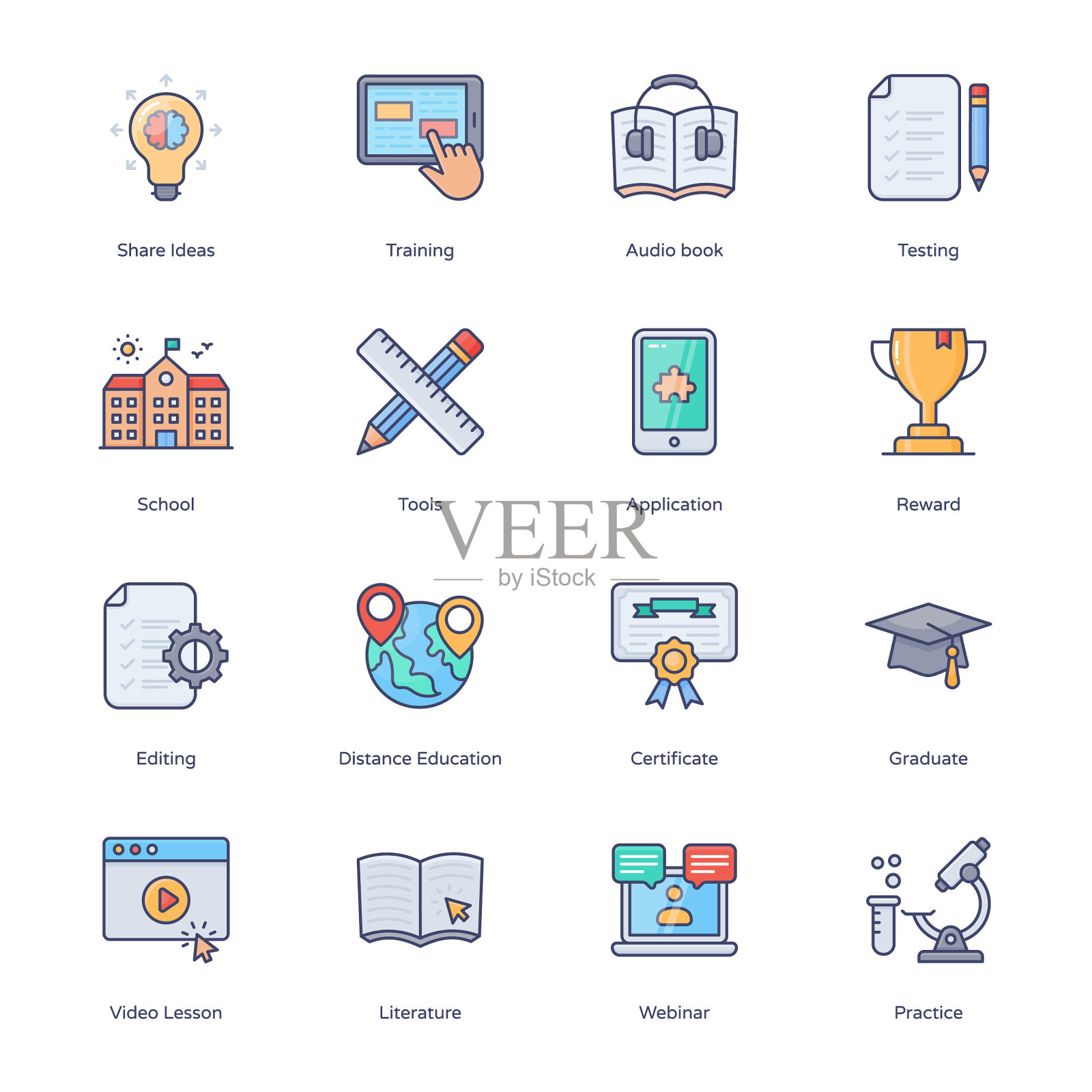 在线教育填充图标图标素材