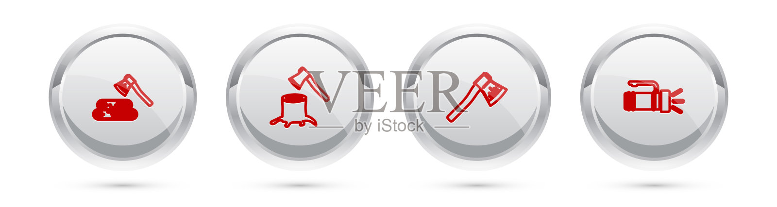 木斧和木头，在树桩，手电筒。银圈按钮。向量设计元素图片