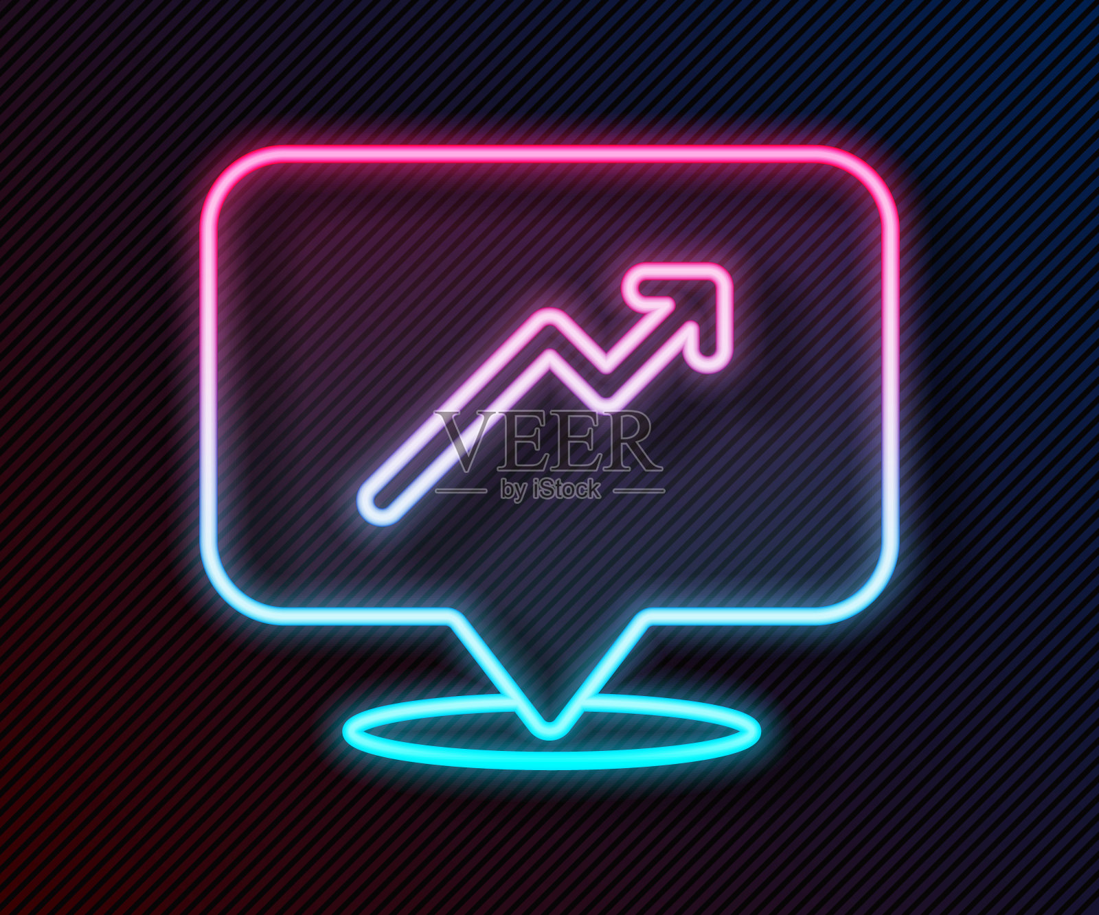 发光霓虹灯线图，时间表，图表，图表，信息图，饼图图标孤立在黑色背景。向量插画图片素材