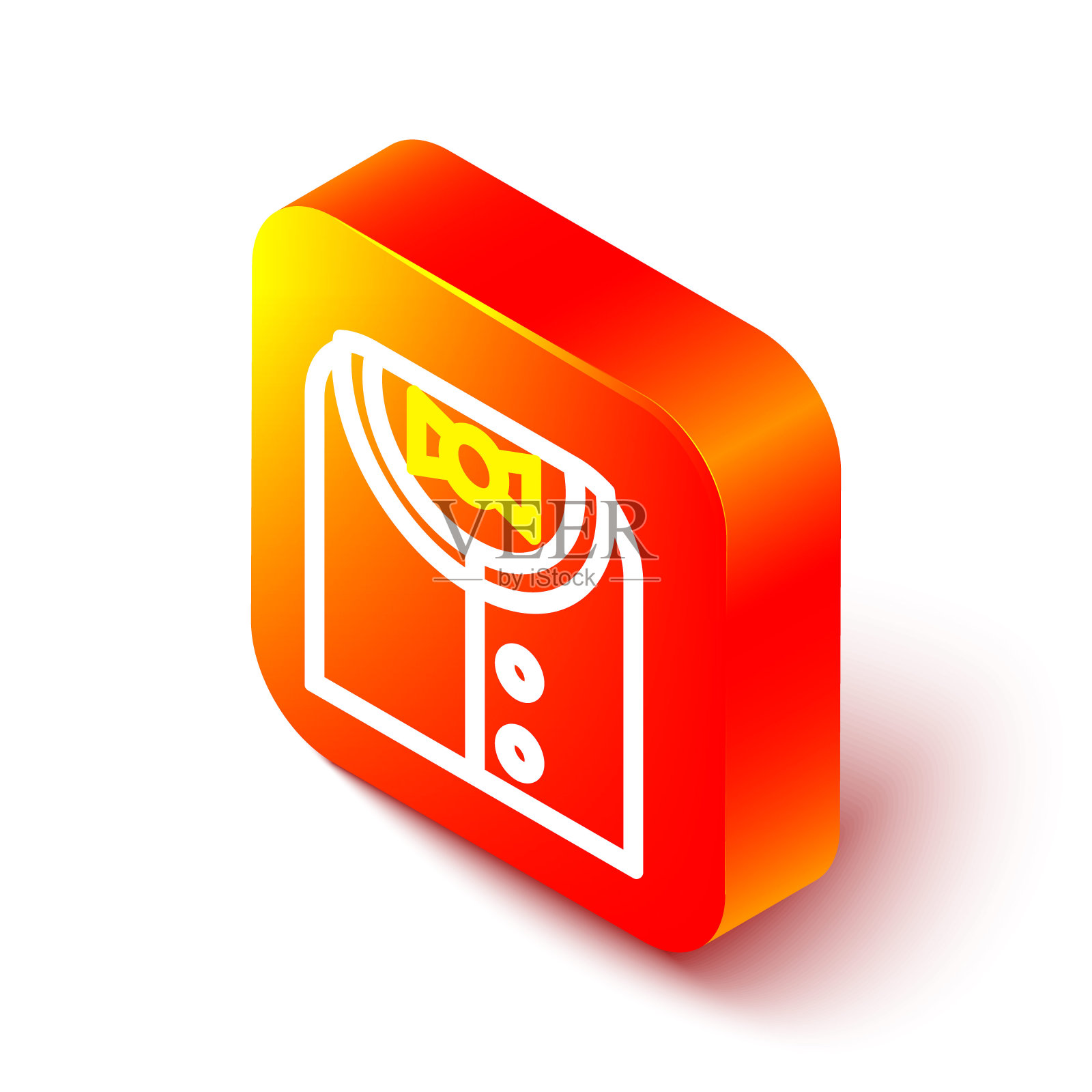 等距线套装图标孤立在白色背景上。燕尾服。结婚礼服配领带。橙色平方按钮。向量图标素材