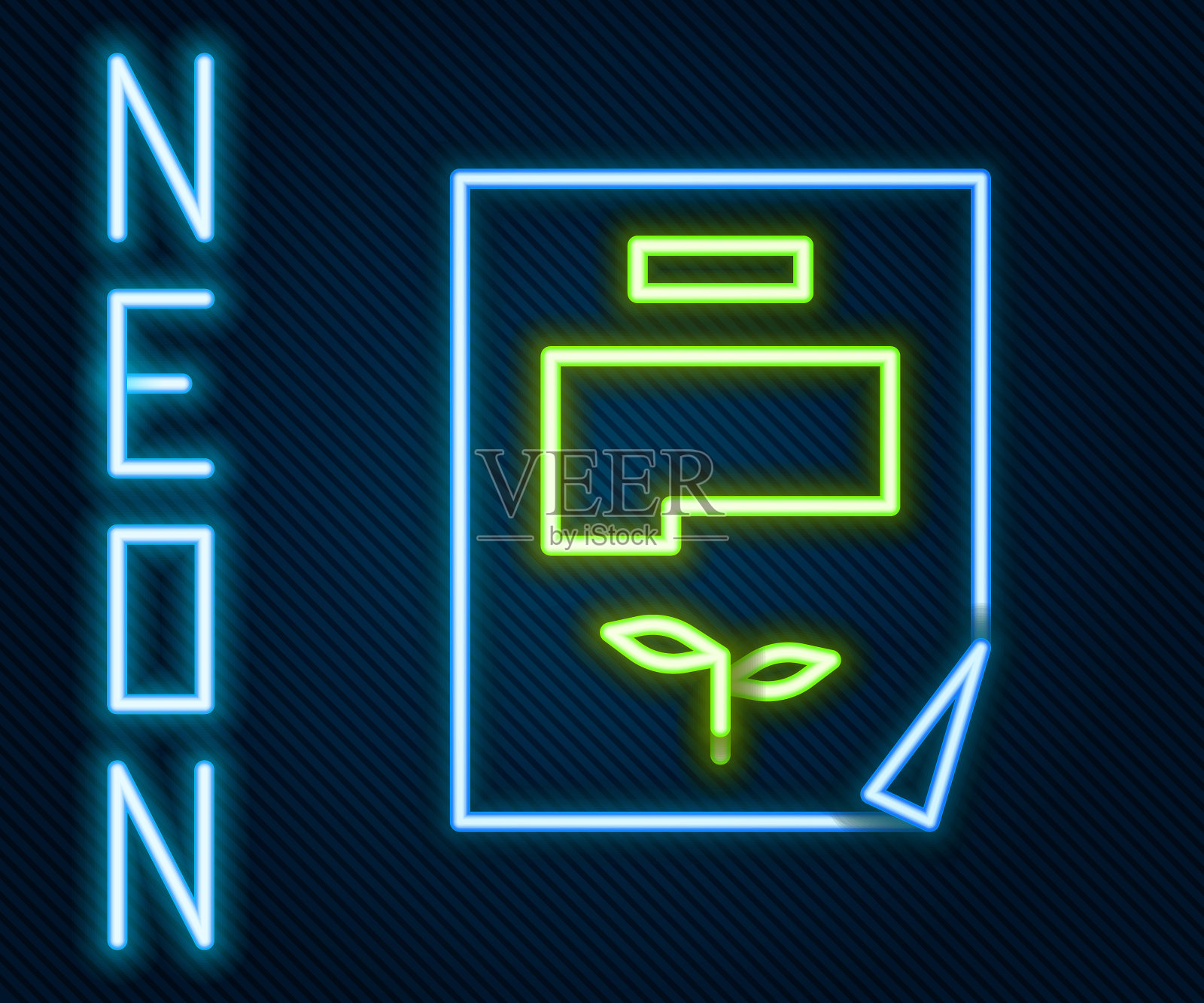 发光的霓虹线叶子文件图标孤立在黑色背景。自然文件图标。色彩斑斓的轮廓的概念。矢量图插画图片素材