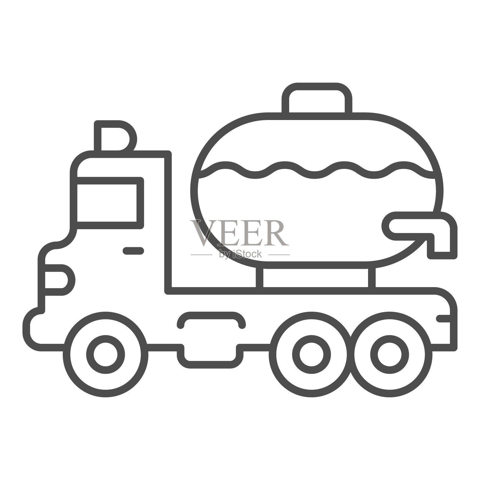 卡车与坦克细线图标，重型设备概念，工业卡车标志上的白色背景，油罐车运输图标在轮廓风格的移动概念和网页设计。矢量图形。图标素材