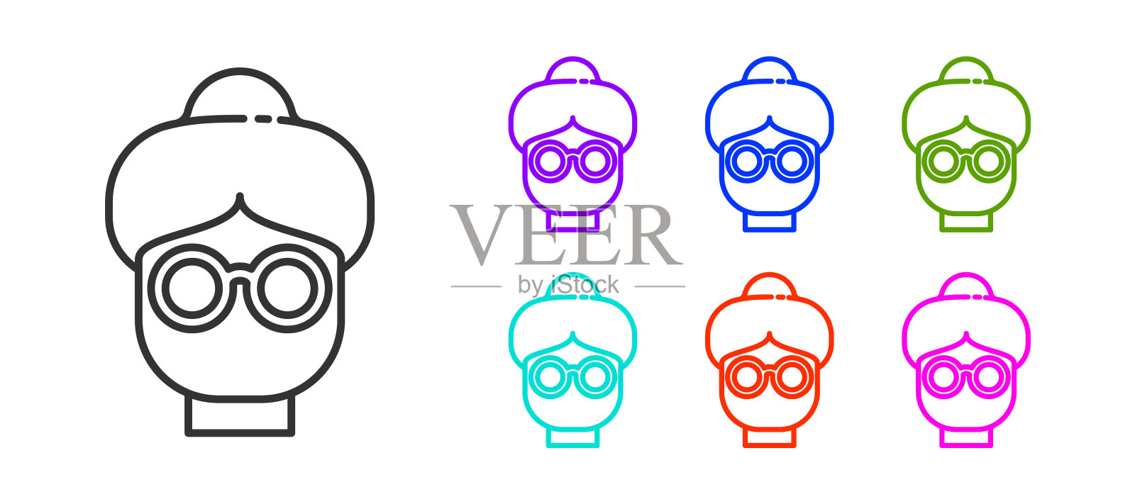 黑线祖母图标孤立在白色背景。设置图标丰富多彩。向量插画图片素材