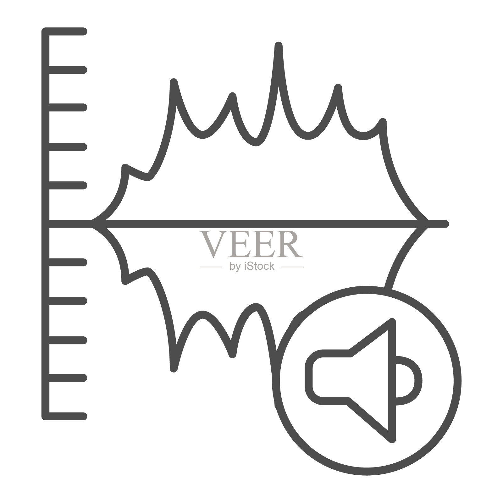 音频和扬声器细线图标，声音设计概念，音频波形标志的白色背景，均衡器效果图标轮廓风格的移动概念，网页设计。矢量图形。插画图片素材