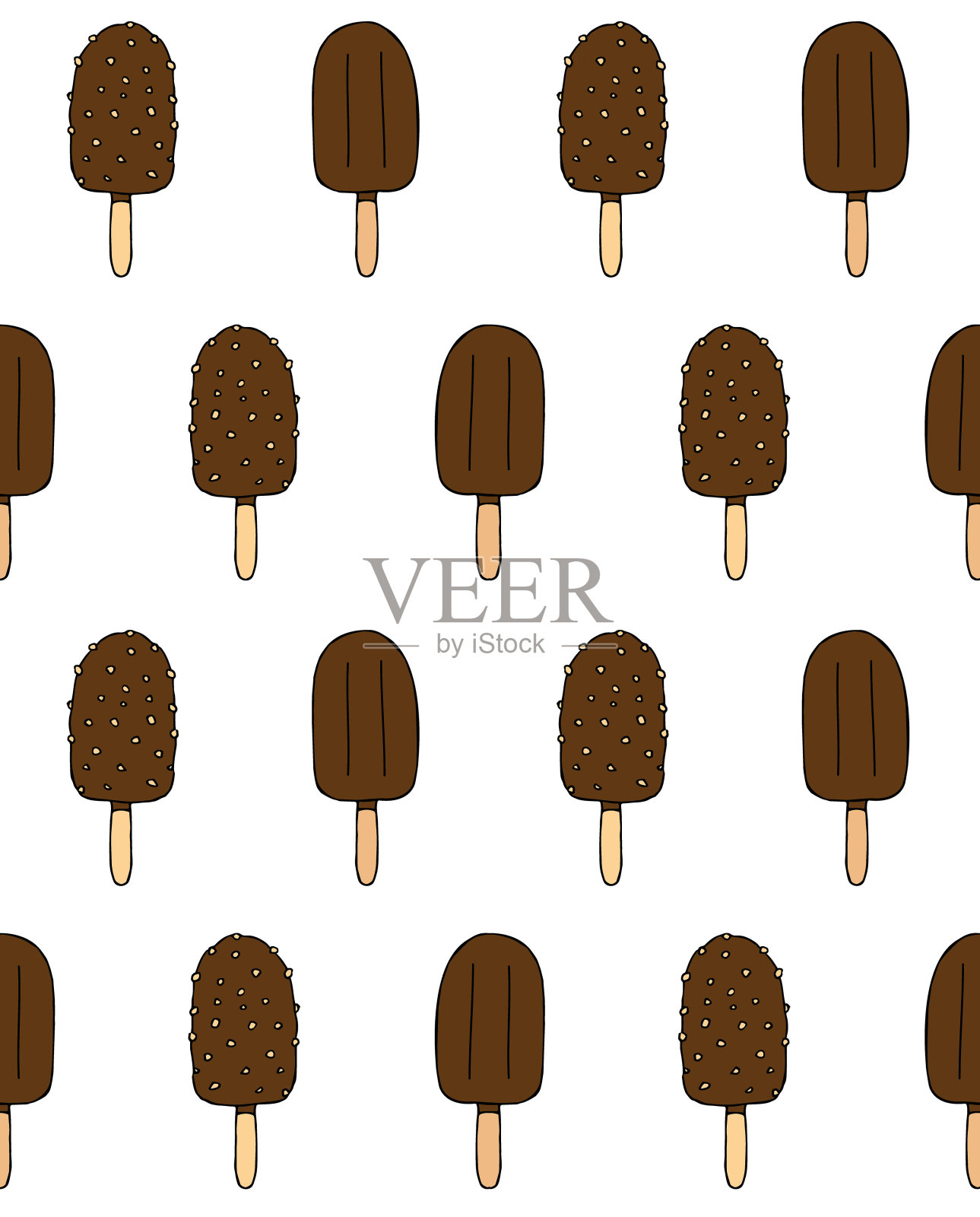 矢量无缝模式手绘涂鸦素描棕色巧克力冰淇淋插画图片素材