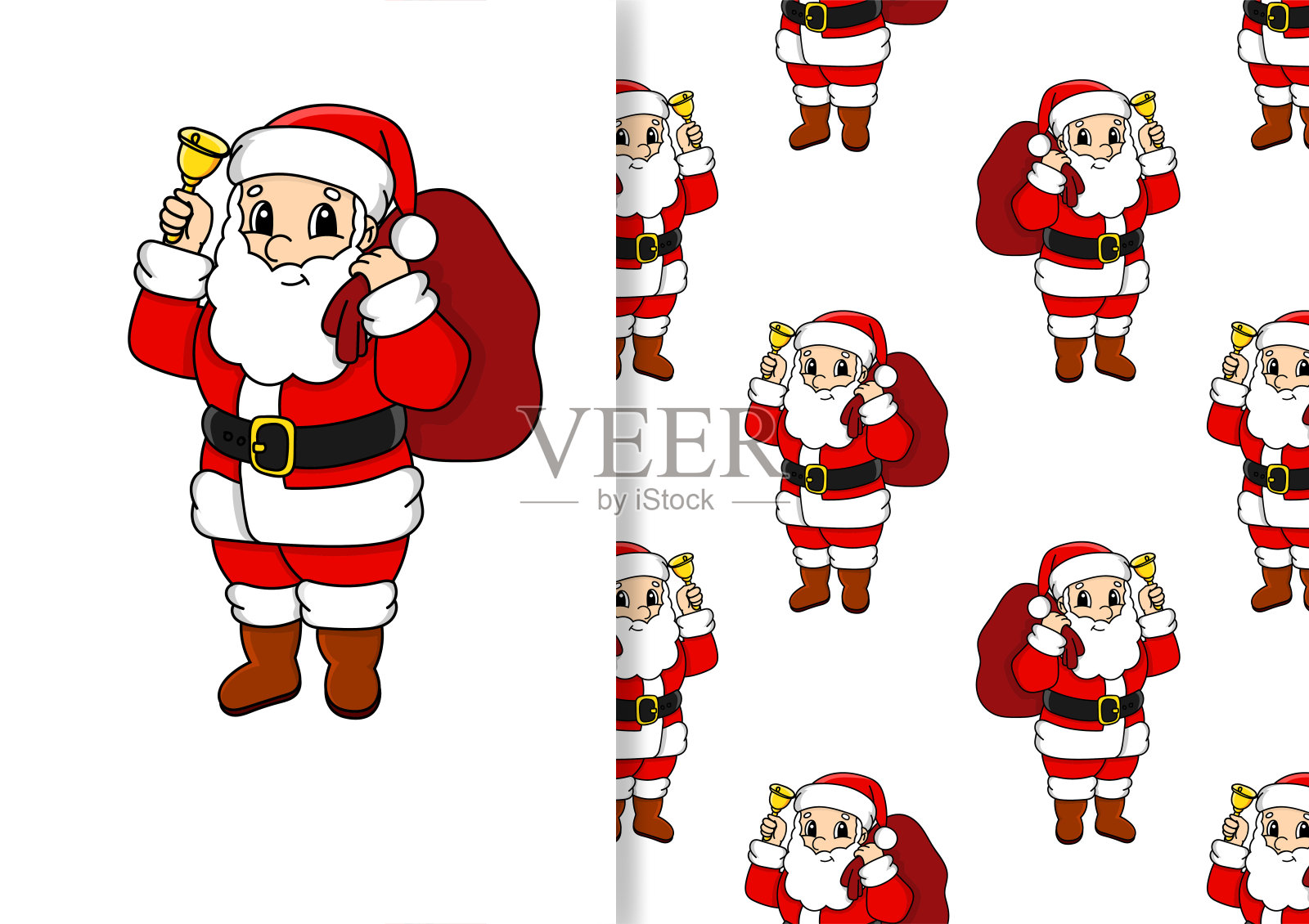 无缝模式。卡通风格。圣诞节的主题。手绘。颜色矢量插图孤立在白色背景。插画图片素材