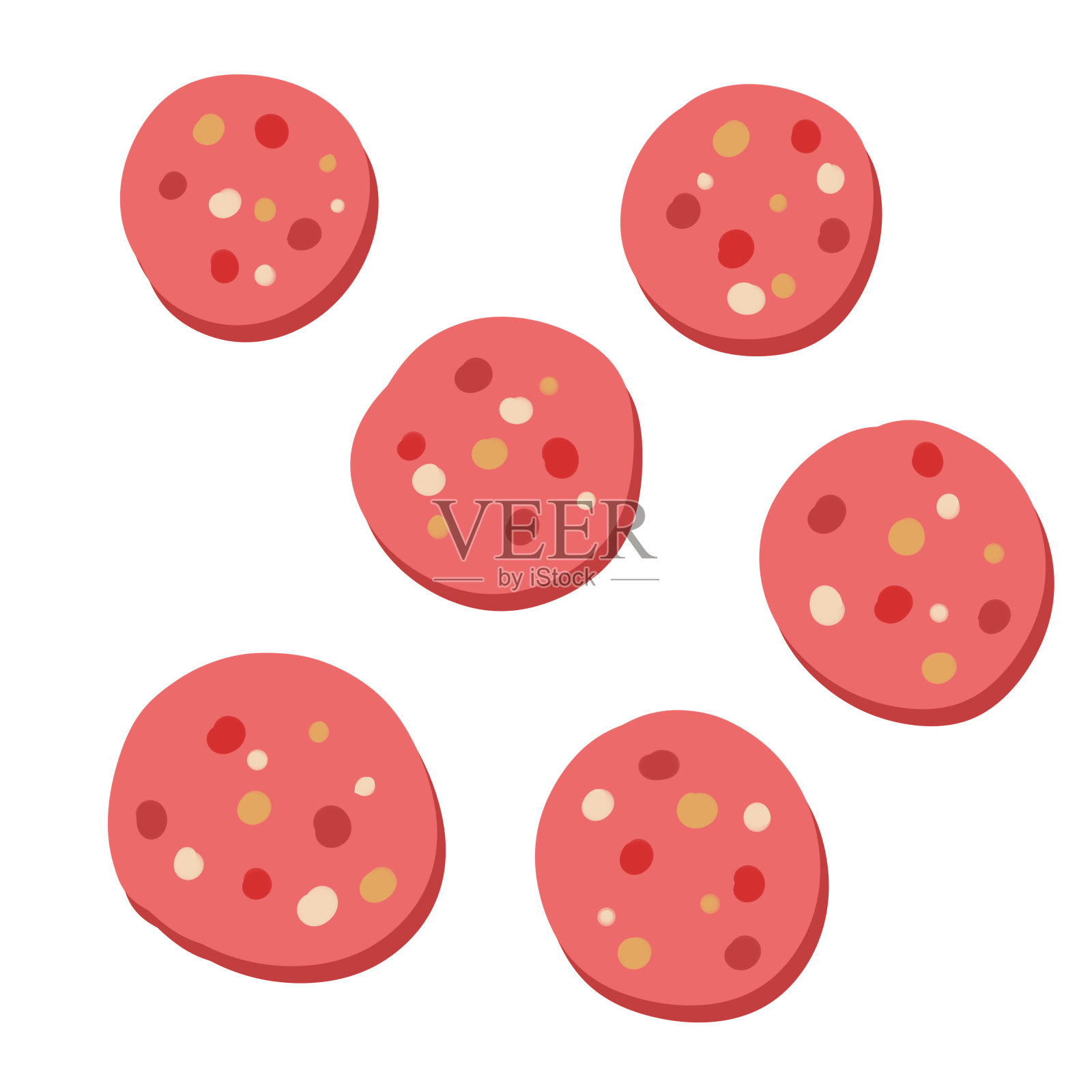 块香肠。波兰熏肠脂肪。波兰猪肉美味及配料。平的卡通插图。肉类食物切片插画图片素材