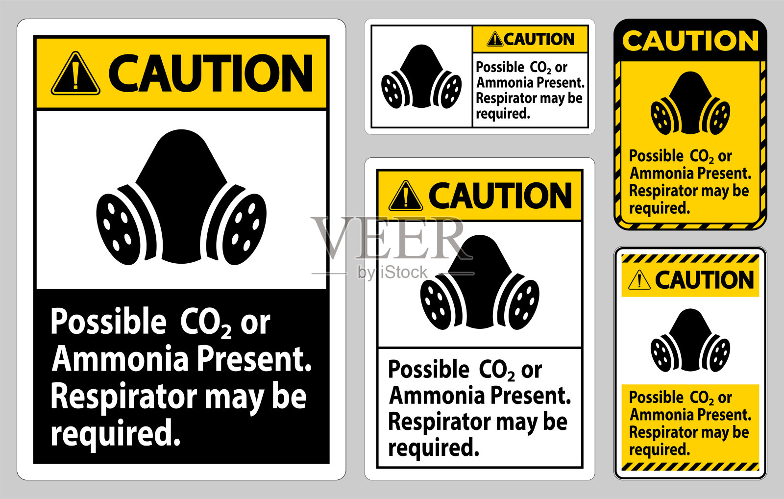 注意个人防护用品签名可能存在二氧化碳或氨，可能需要呼吸器插画图片素材