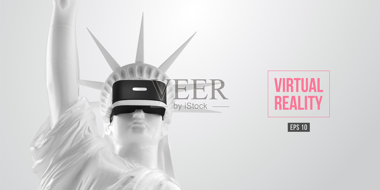 虚拟现实头盔雕像自由佩戴虚拟现实插画图片素材