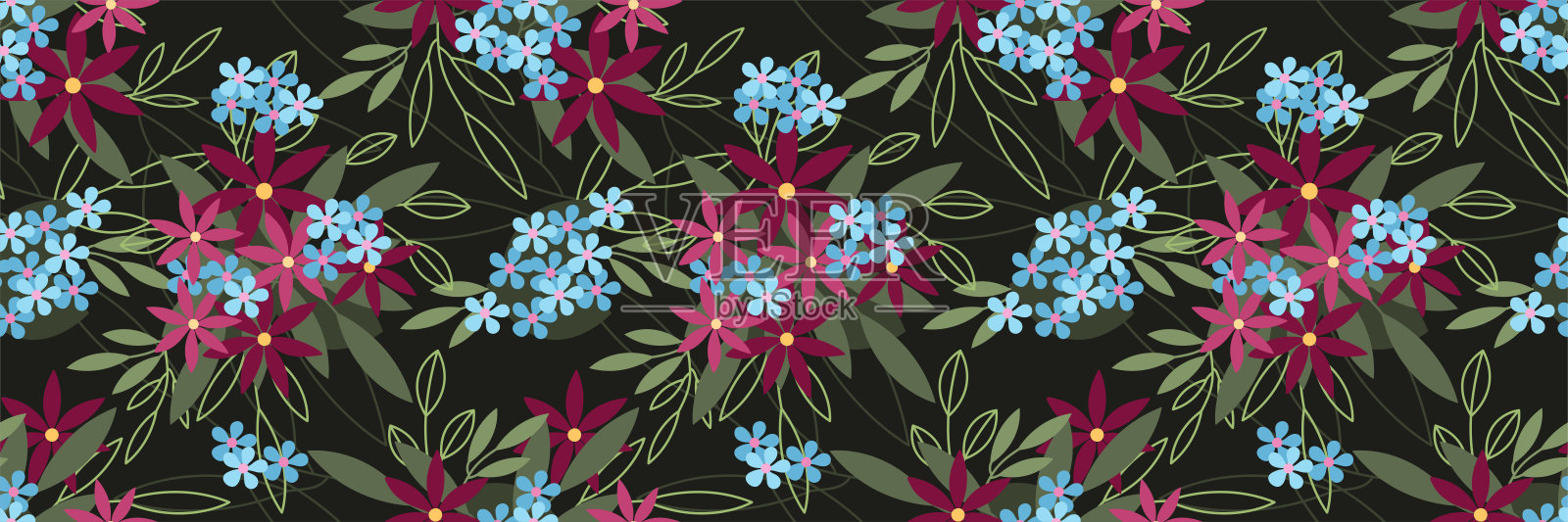 花卉无缝模式。向量的花。时尚印花。服装、纺织品或服装设计。手绘重复元素。自然背景插画图片素材