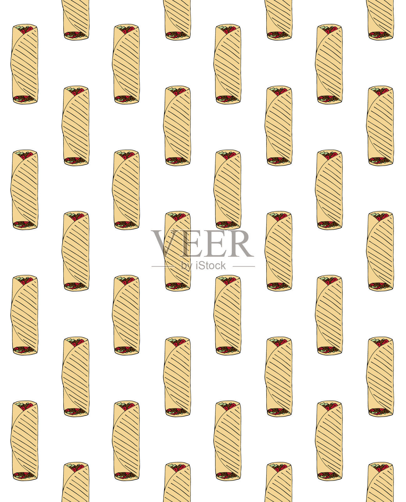 矢量无缝图案手绘涂鸦素描彩色沙瓦玛插画图片素材