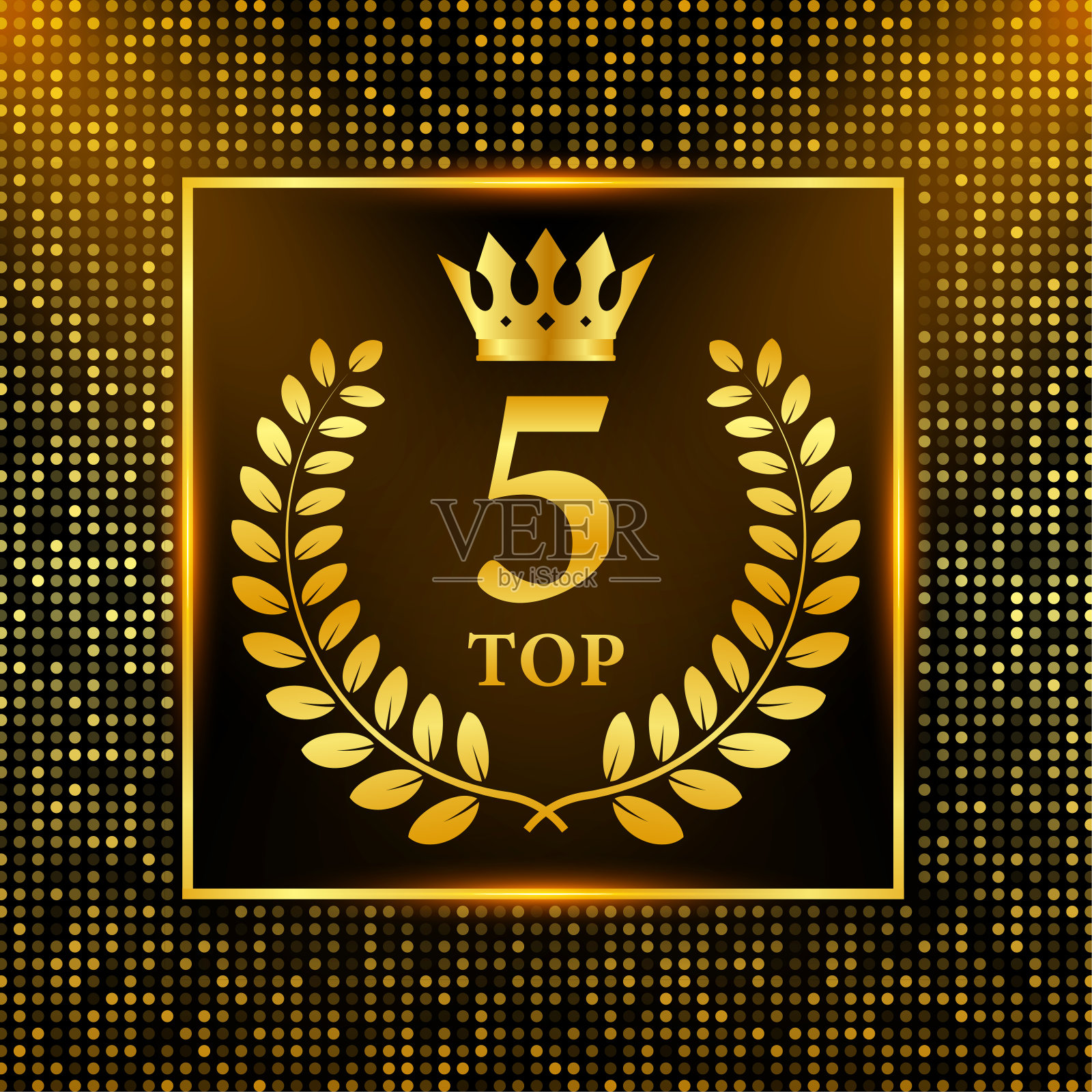 五大标签。金桂花冠图标。矢量插图。插画图片素材