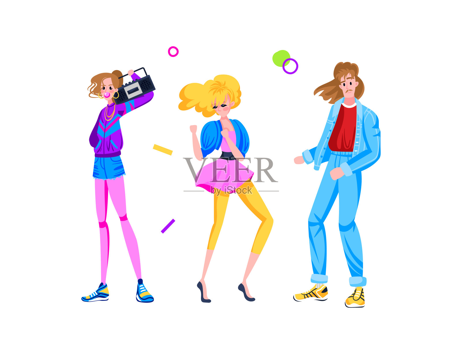 复古迪斯科，风格音乐派对，人们跳舞，现代娱乐，孤立的白色，设计，平面风格矢量插图。插画图片素材