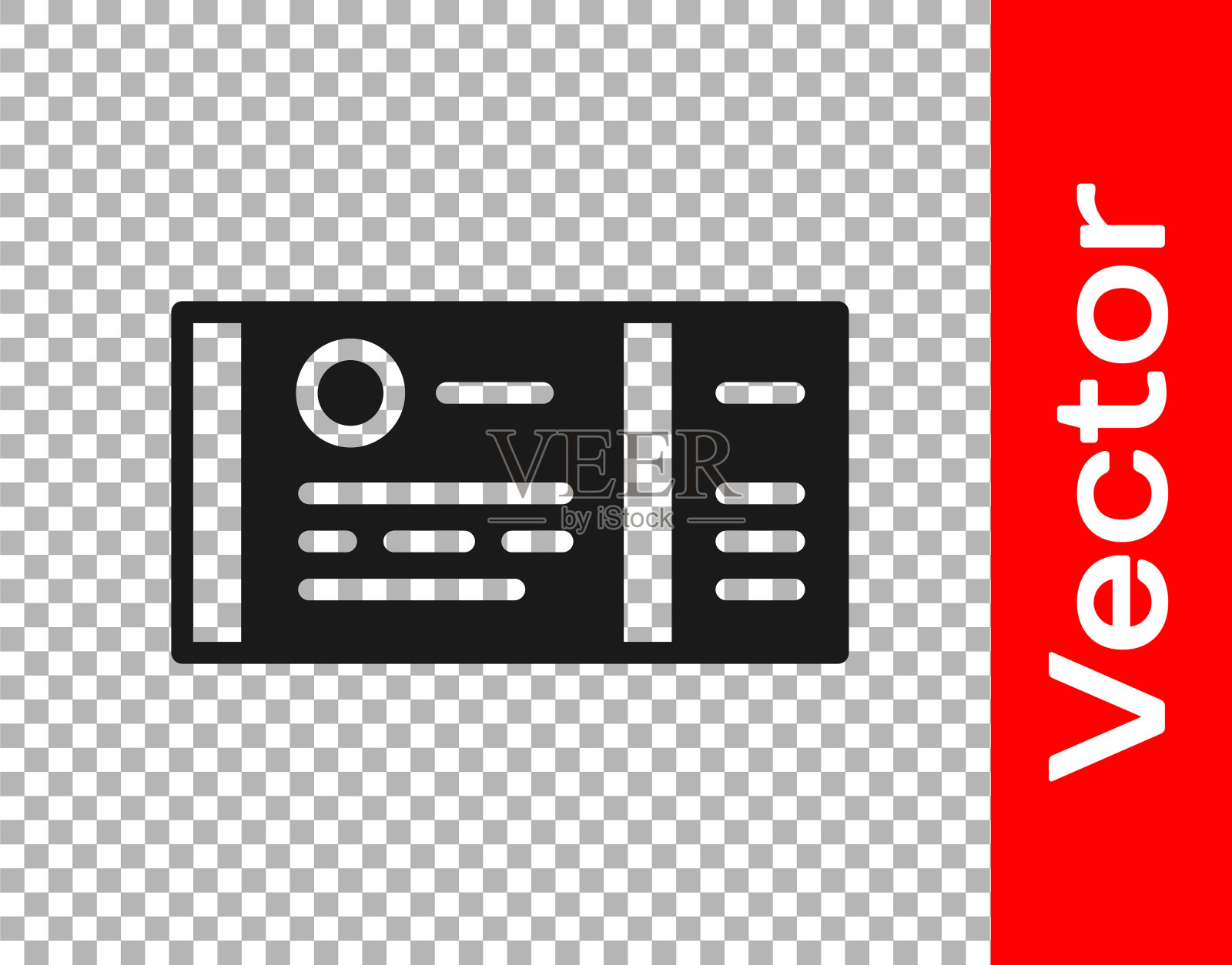 黑色火车票图标孤立在透明的背景。铁路旅行。向量插画图片素材