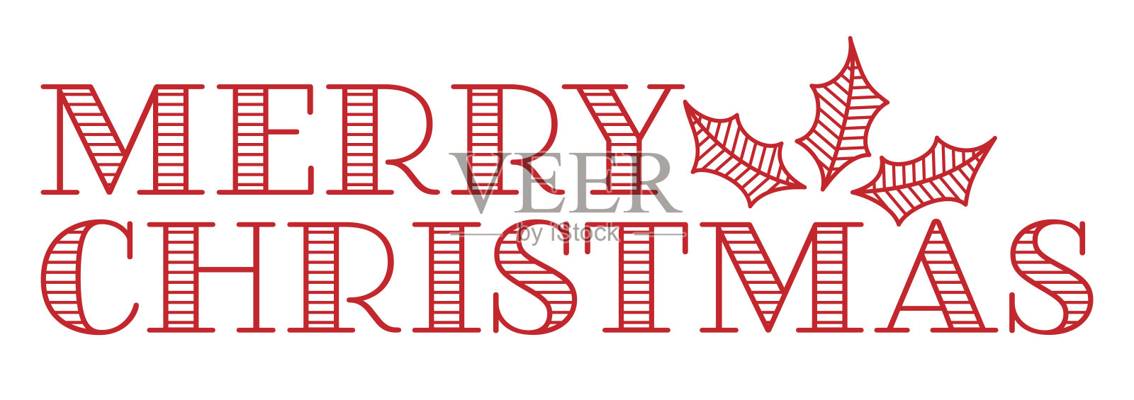 圣诞快乐文字横幅与冬青树叶插画图片素材