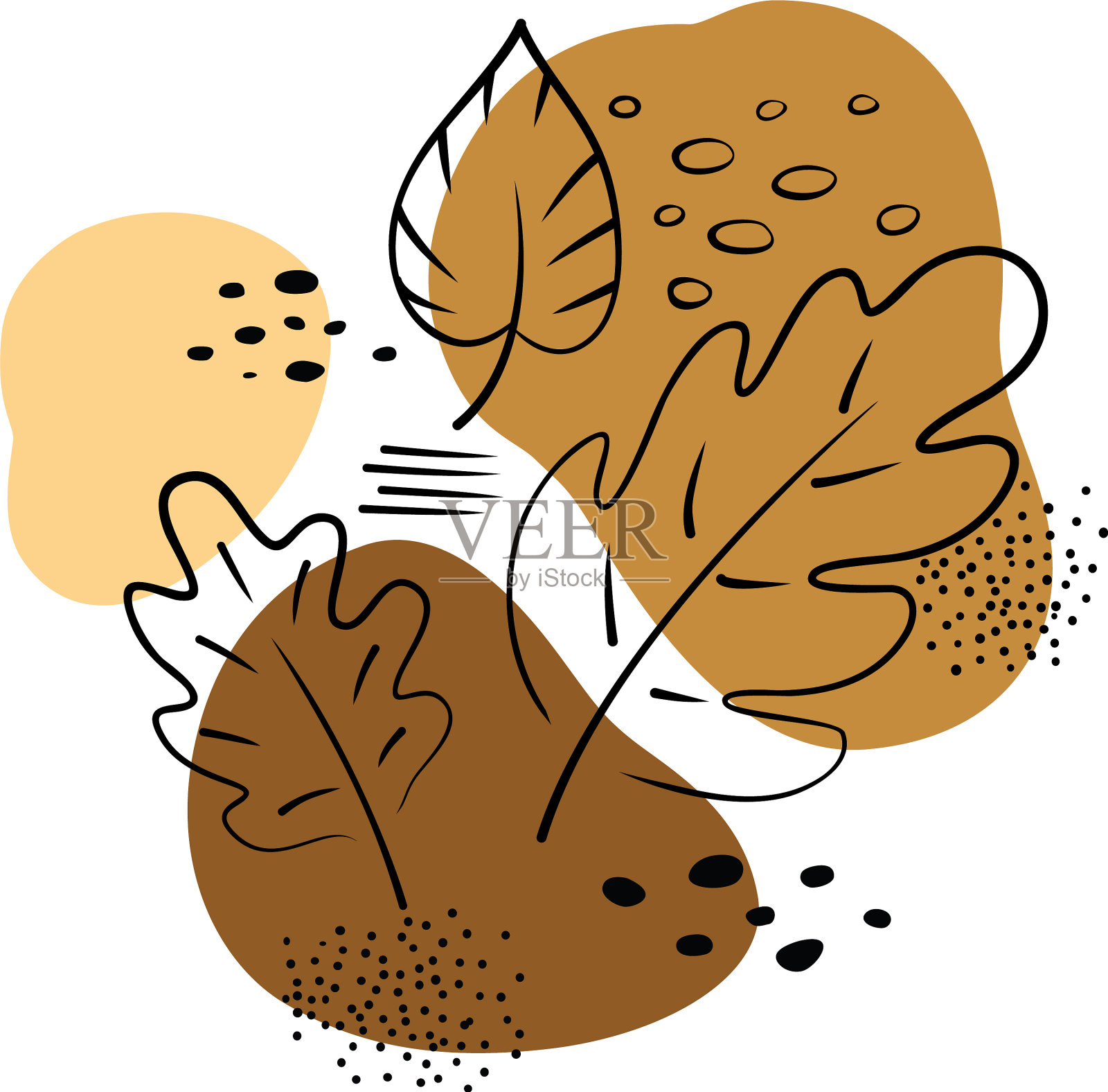 三片树叶在一个抽象的背景上插画图片素材