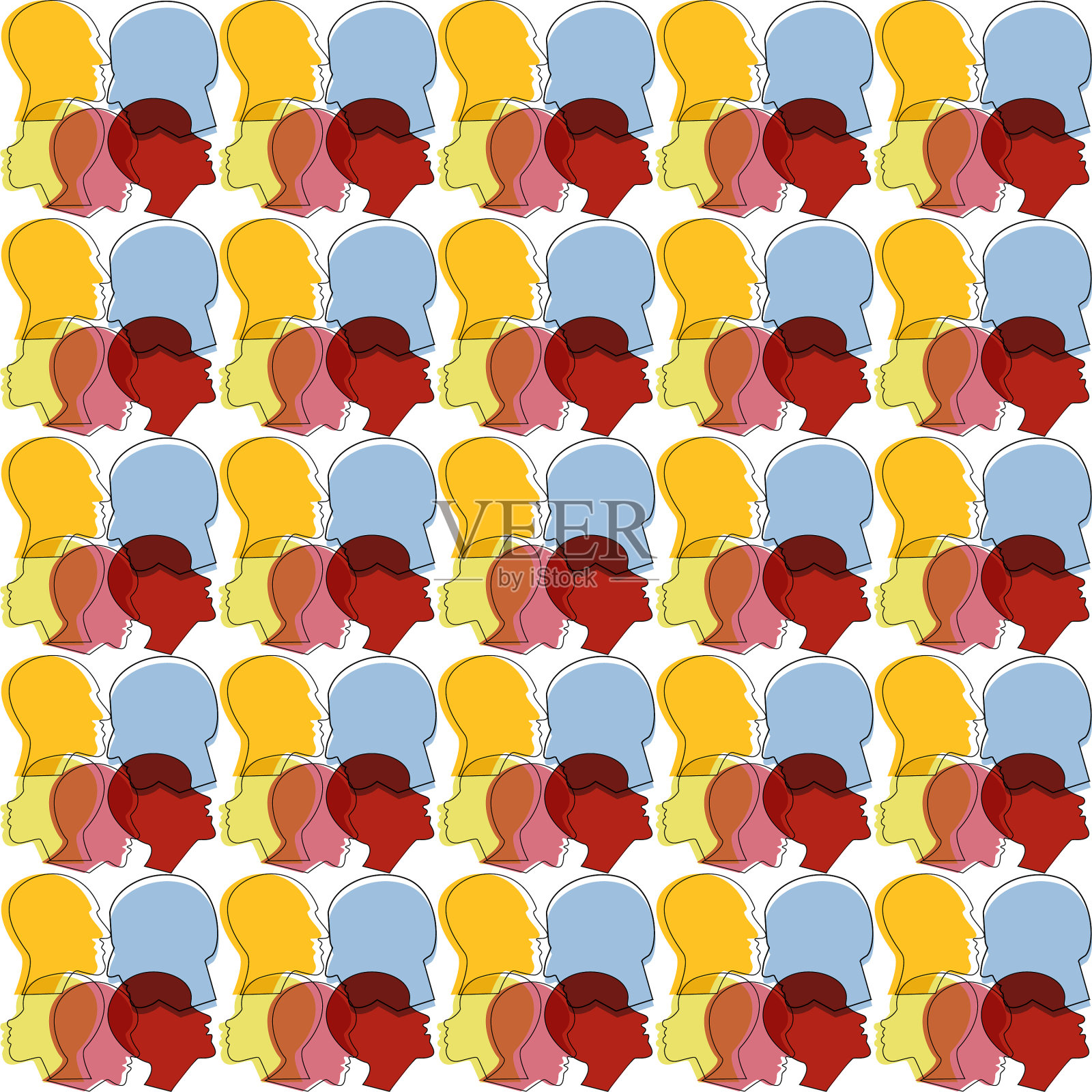 无缝模式人群侧写人插画图片素材